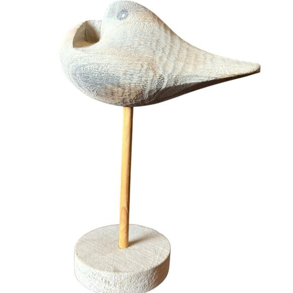 Hand Carved Wooden Shore Bird on Pedestal - Picture 6 of 6